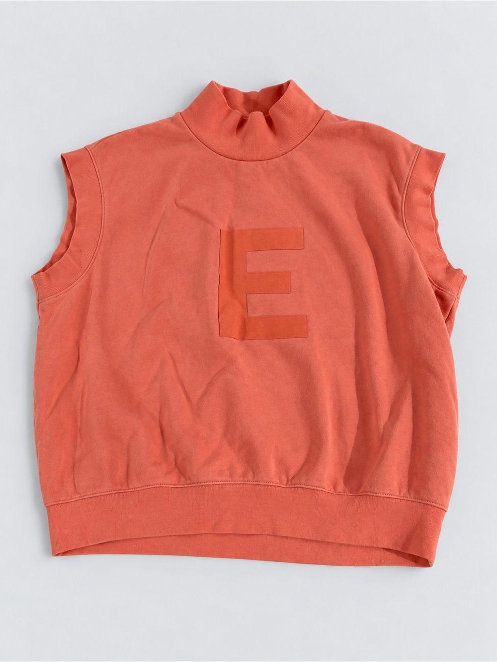 Essentials Coral Sleeveless Mock-Neck Sweatshirt with 'E' Applique